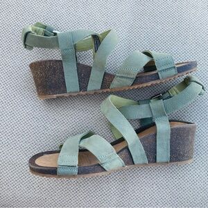 Teva Mahonia Green Leather Slingback Wedge Sandal Women's 7 Cross Strap